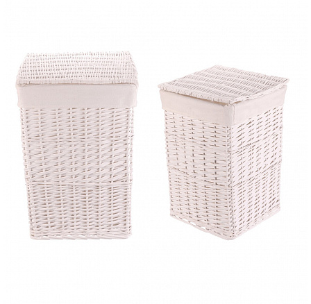Koš prádelní - proutěný, s víkem, bílý, cena za sadu 2 ks