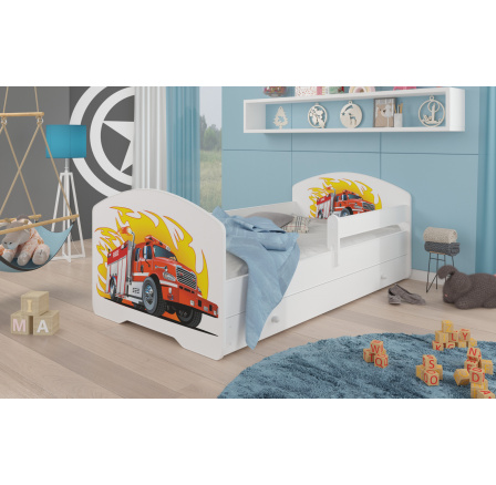 Postel s matrací, zábranou a šuplíkem PEPE FIRE TRUCK 140x70 Bílá