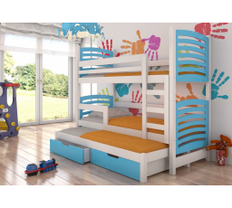Třílůžková patrová postel s matracemi SORIA White+Blue