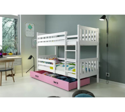 Dětská patrová postel CARINO se šuplíkem 80x190 cm, bez matrací, Bílá/Růžová