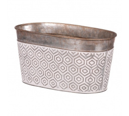 Obal kovový - oválný truhlík, s ornamenty, bílo-měděný