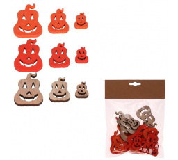 Dýně s obličejem - dřevo, mix 3 barev a 3 vel., cena za balení (18 ks)