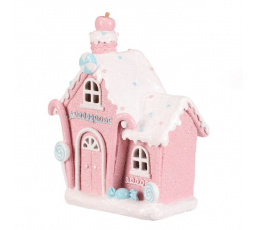 Domeček z cukrovinek - polyresin, LED osvětlení, růžový