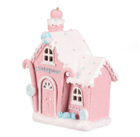 Domeček z cukrovinek - polyresin, LED osvětlení, růžový Domeček z cukrovinek - polyresin, LED osvětlení, růžový