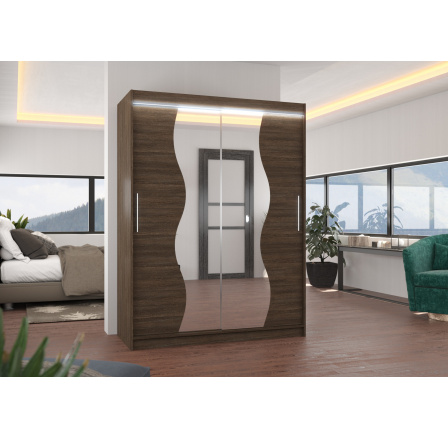 Posuvná skříň se zrcadlem a LED osvětlením RENZO 150 Choco+Choco