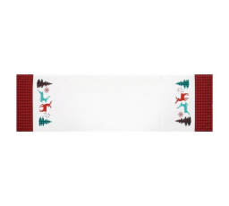 Běhoun bílý - vánoční, červené okraje, 100% polyester, 40 x 150 cm
