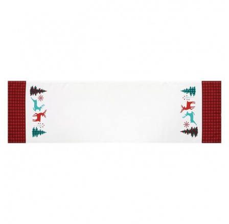 Běhoun bílý - vánoční, červené okraje, 100% polyester, 40 x 150 cm