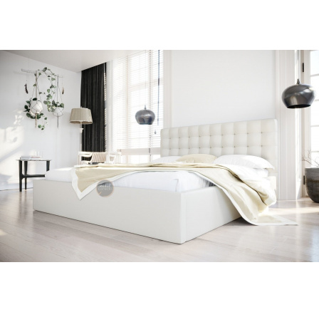 Postel LOFT - 200x200, Kovová na plynových zvedácích, Bílá eko kůže Postel LOFT - 200x200, Kovová na plynových zvedácích, Bílá eko kůže