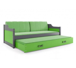 Dětská postel DAVID s matracemi, 90x200 cm, Grafit/Zelená