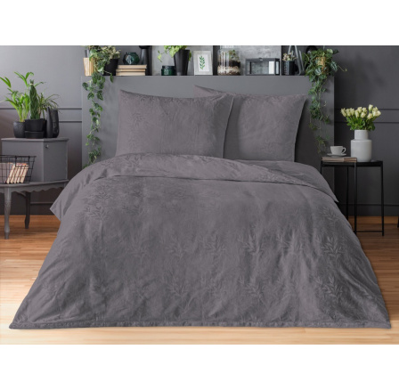 Saténový povlak na polštář se žakárovým vzorem listy tmavě šedé 70x90 Saténový povlak na polštář se žakárovým vzorem listy tmavě šedé 70x90