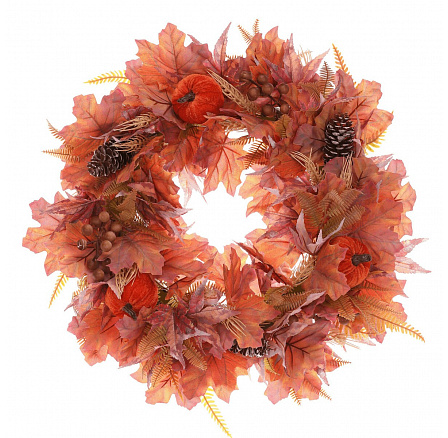 Věnec podzimní - pr. 50 cm, umělý, dýně, listí, klasy a šišky Věnec podzimní - pr. 50 cm, umělý, dýně, listí, klasy a šišky