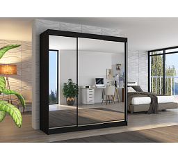 Posuvná skříň se zrcadlem AUSTIN 200 Černá+Černá