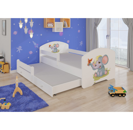 Dvojlůžko s bariérkou a matracemi PEPE II ELEPHANT 160x80 Bílé