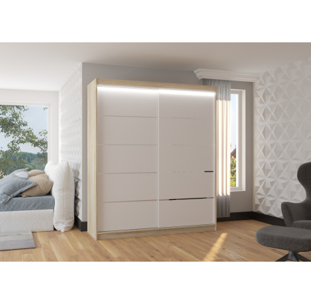 Posuvná skříň s LED osvětlením SPECTRA 180 Sonoma+Bílá