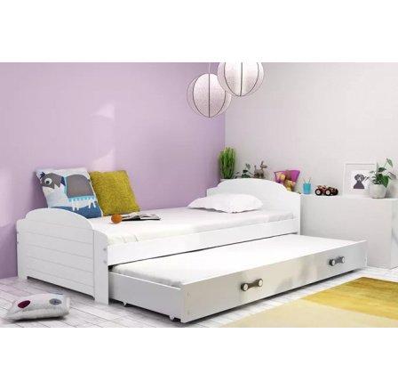 Dětská postel LILI s přistýlkou 90x200 cm, včetně matrací, Bílá/Bílá