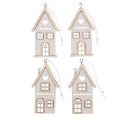 Domeček závěsný - dřevěný, šedý, mix 2, cena za balení (2 ks)
