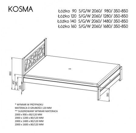 Postel "KOSMA" - Barva korpusu: borovice na ořechu Postel "KOSMA" - Barva korpusu: borovice na ořechu