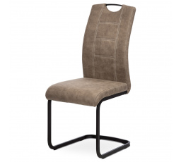 Jídelní židle, lanýžová látka v dekoru vintage kůže, bílé prošití, kov-černý lak