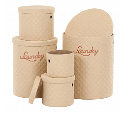 Koš prádelní - látka, kulatý, béžový, cena za sadu 5 ks