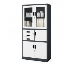 Kancelářská kovová skříň se sejfem na spisy a dokumenty FILIP, 900 x 1850 x 400 mm, antracitově-bílá