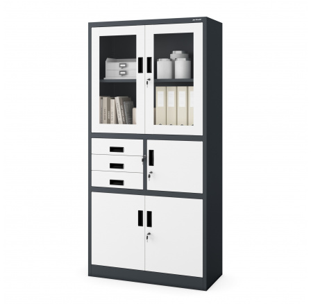 Kancelářská kovová skříň se sejfem na spisy a dokumenty FILIP, 900 x 1850 x 400 mm, antracitově-bílá Kancelářská kovová skříň se sejfem na spisy a dokumenty FILIP, 900 x 1850 x 400 mm, antracitově-bílá