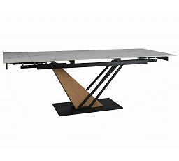 Jídelní stůl GENESIS 180(240)x90 cm, Efekt bílého mramoru/Dub/Černý mat