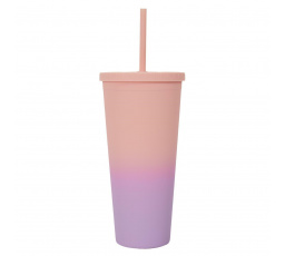 Hrnek se slámkou PP oranžovo-růžový