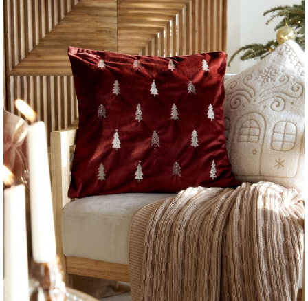 Povlak na polštář s vánočním stromkem ARBA ve zlaté a burgundské barvě 45x45 cm XM22 827933