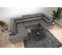 Rohová sedací souprava ORION MAX II s funkcí spaní 165x350x185 cm přírodní kůže - Šedá kůže, levá