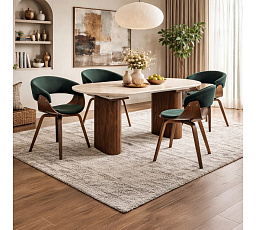 Stůl OVAL Rozkládací 180-220 cm Travertin/Ořech