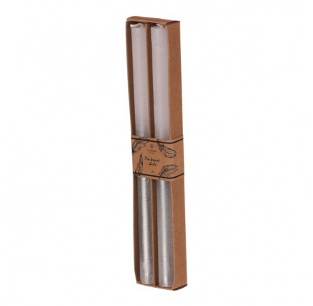 Svíčka kónická - parafín, bílá/stříbrná, cena za krabičku (2 ks)