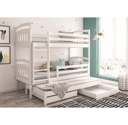 Třílůžková patrová postel s matracemi ALDI 180x80 Bílá