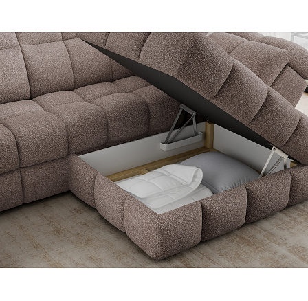 Bronon right-hand corner sofa with sleeping function and storage compartment, beige velour Paolli 18 123x212 Right 1 Bronon right-hand corner sofa with sleeping function and storage compartment, beige velour Paolli 18 123x212 Right 1