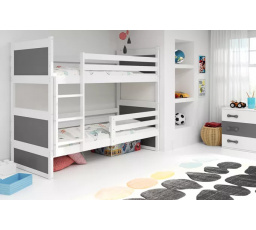 Dětská patrová postel RICO 80x190 cm, včetně matrací, Bílá/Grafit