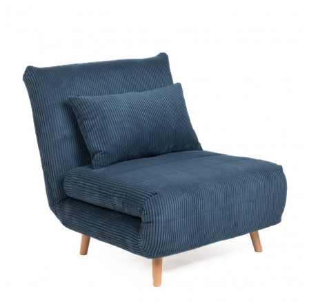 Sofa SOLACE 1místná pohovka s funkcí spaní manšestr námořnická modrá 83x91x84 cm 871615