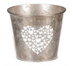 Obal z kovu na květiny, v tmavě krémové barvě se srdcem