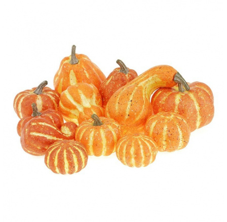Dýně - umělé přízdoby, oranžové, mix tvarů, cena za balení (12 ks).