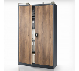 Kovová kancelářská skříň na dokumenty JAN II, Eco Design: antracit/ořech
