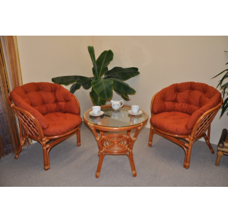 Ratanová sedací souprava Bahama koňak  2+1, polstry pískové MAXI