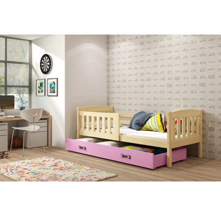 Dětská postel KUBUS 80x160 cm se šuplíkem, bez matrace, Přírodní/Růžová