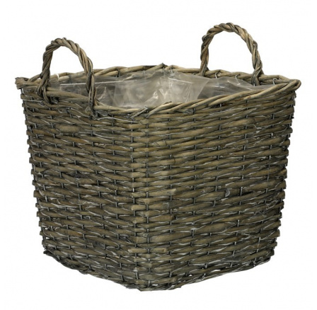 Košík proutěný - obal na květiny, hranatý, šedý