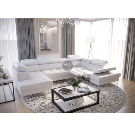 Rohová sedací souprava GALAXY MAX II , relax s funkcí spaní 215x350x170 - Eko kůže bílá, pravá Rohová sedací souprava GALAXY MAX II , relax s funkcí spaní 215x350x170 - Eko kůže bílá, pravá