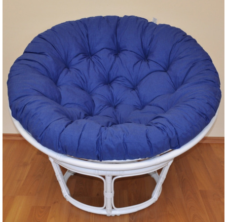 Ratanový papasan 100 cm bílý, polstr tmavě modrý melír