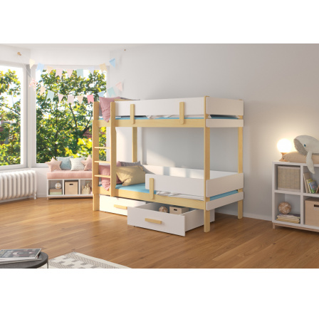 Dvoulůžková patrová postel s matracemi ETIONA 200x90 Borovice+Bílá