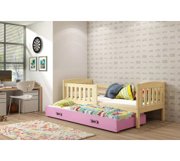 Dětská postel KUBUS s přistýlkou 80x190 cm, s matracemi, Přírodní/Růžová
