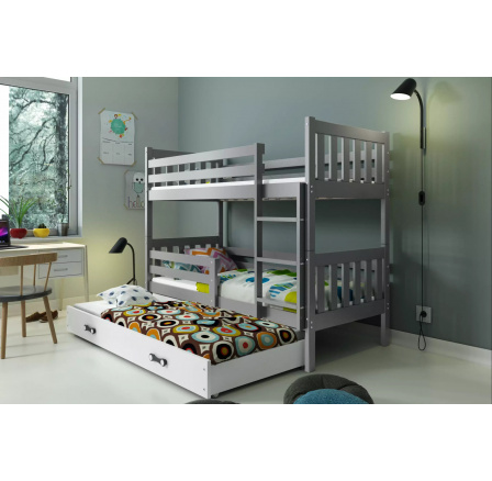 Dětská patrová postel CARINO 3 s přistýlkou 80x190 cm, včetně matrací, Grafit/Bílá