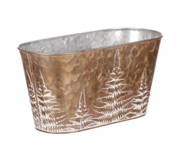Truhlík z kovu na květiny, v  měděné barvě s kapradím.