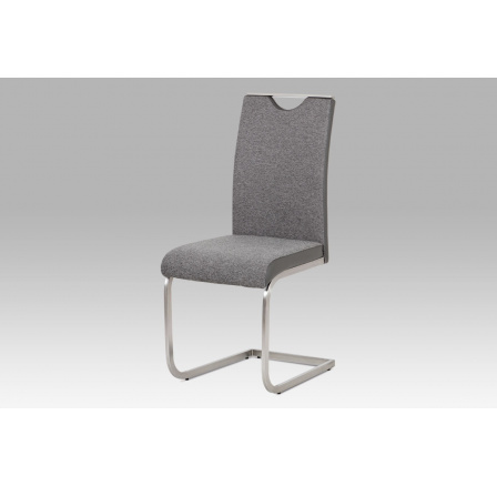 Jídelní židle látka šedá + koženka šedá / broušený nerez