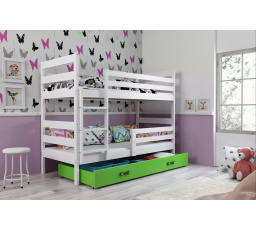 Dětská patrová postel ERYK se šuplíkem 80x190 cm, bez matrací, Bílá/Zelená
