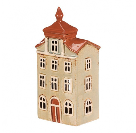 Domeček keramický - městský, na čajovou svíčku, zelený